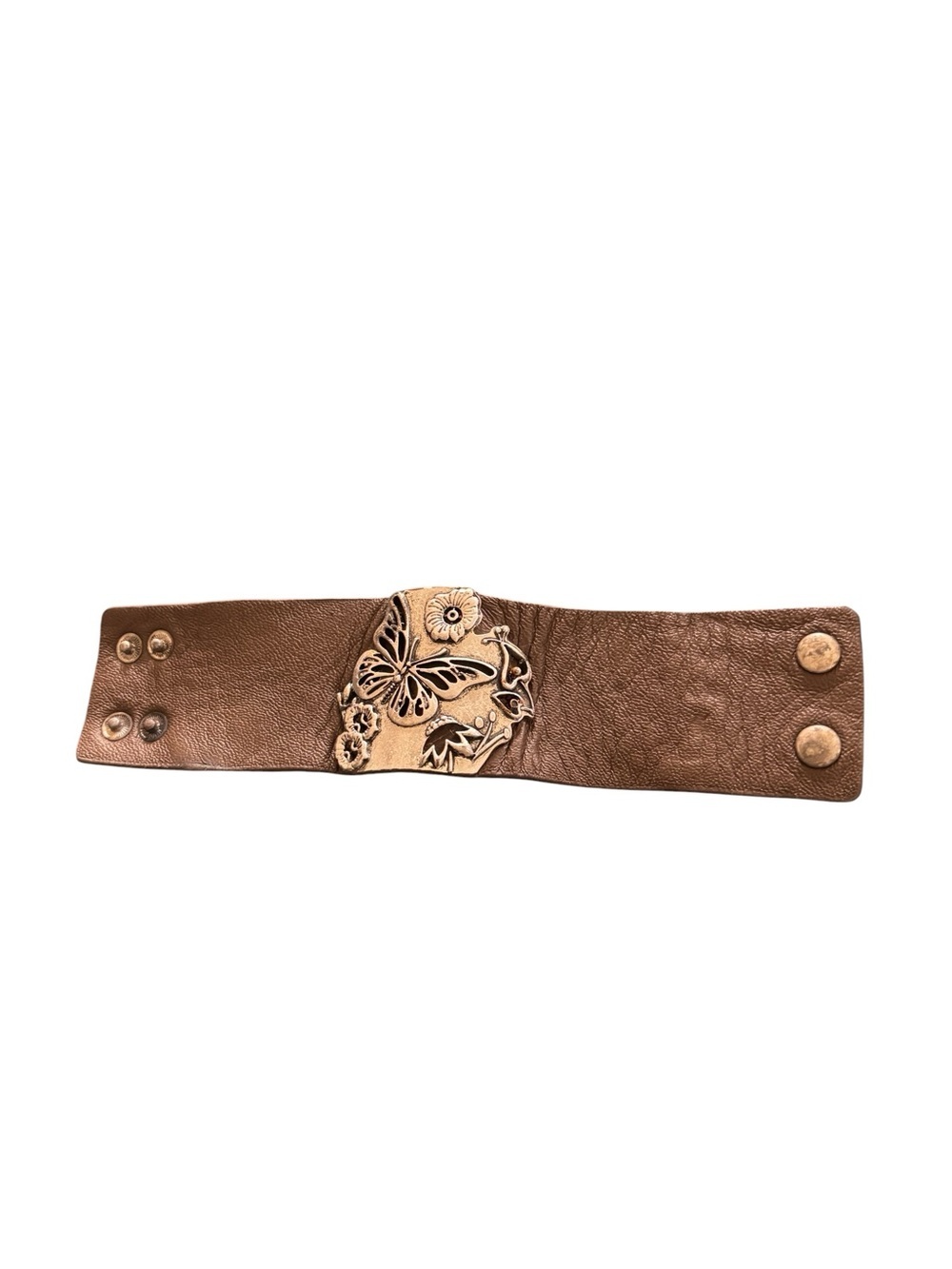 Nine West Vintage America Briwn Leather Snap Wrap Wide Bracelet W/Butterfly 8”
